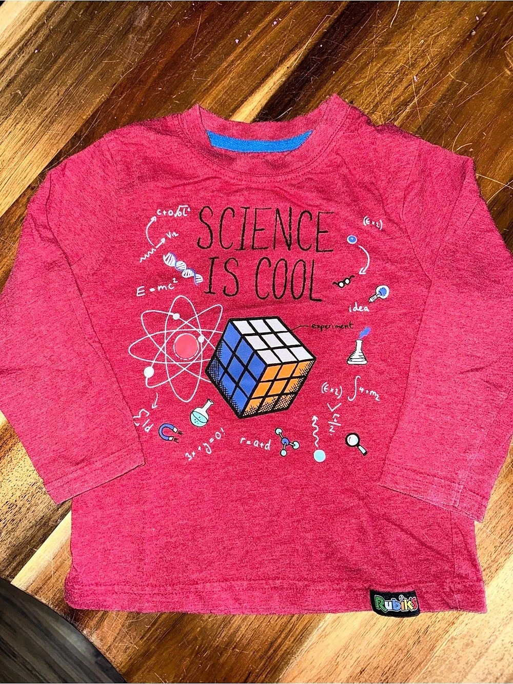 Rubik's Science is Cool Graphic Long Sleeve Tee in red